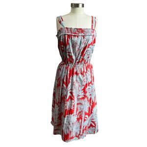 Talbots Red Summer Oasis Plam Voile Fit & Flare Dress Size 12